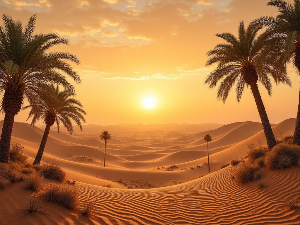 Desert landscape with palm trees